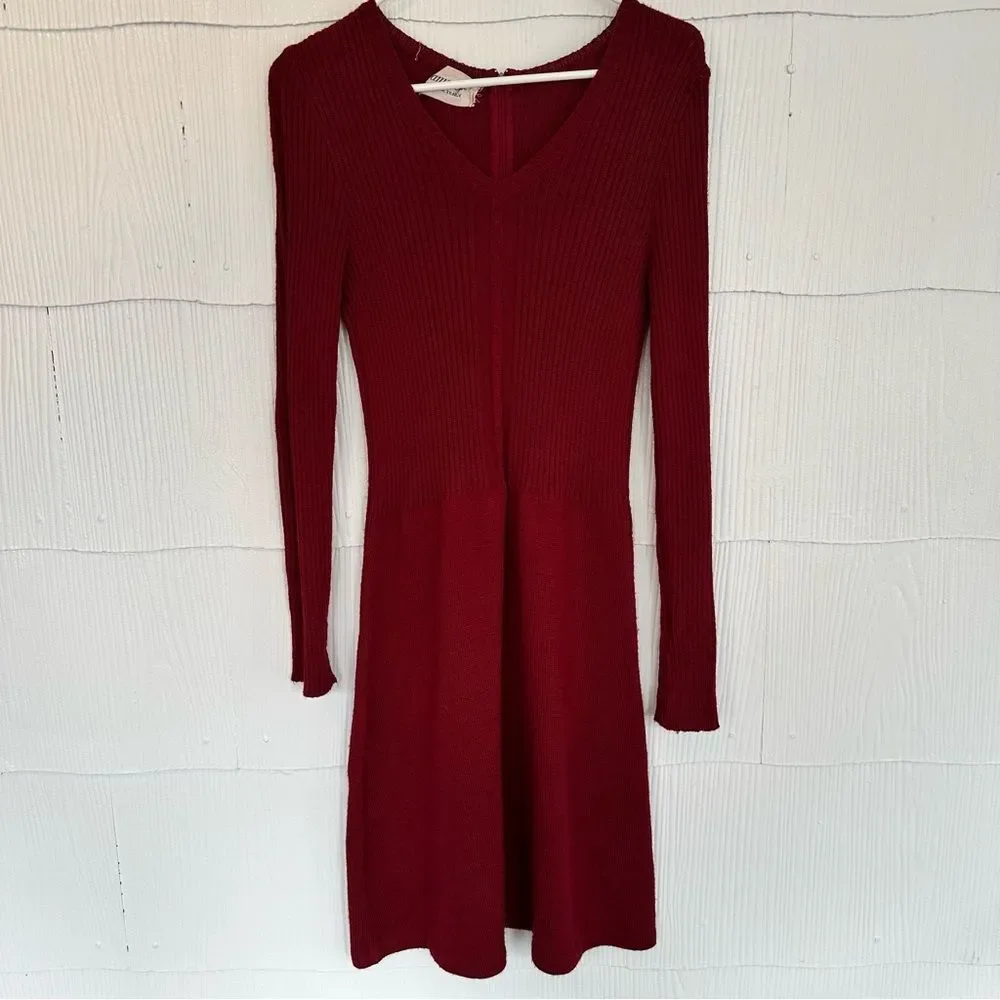 Damonette Made in Italy Vintage Maroon Red Sweater Skater Midi Dress Long Sleeve